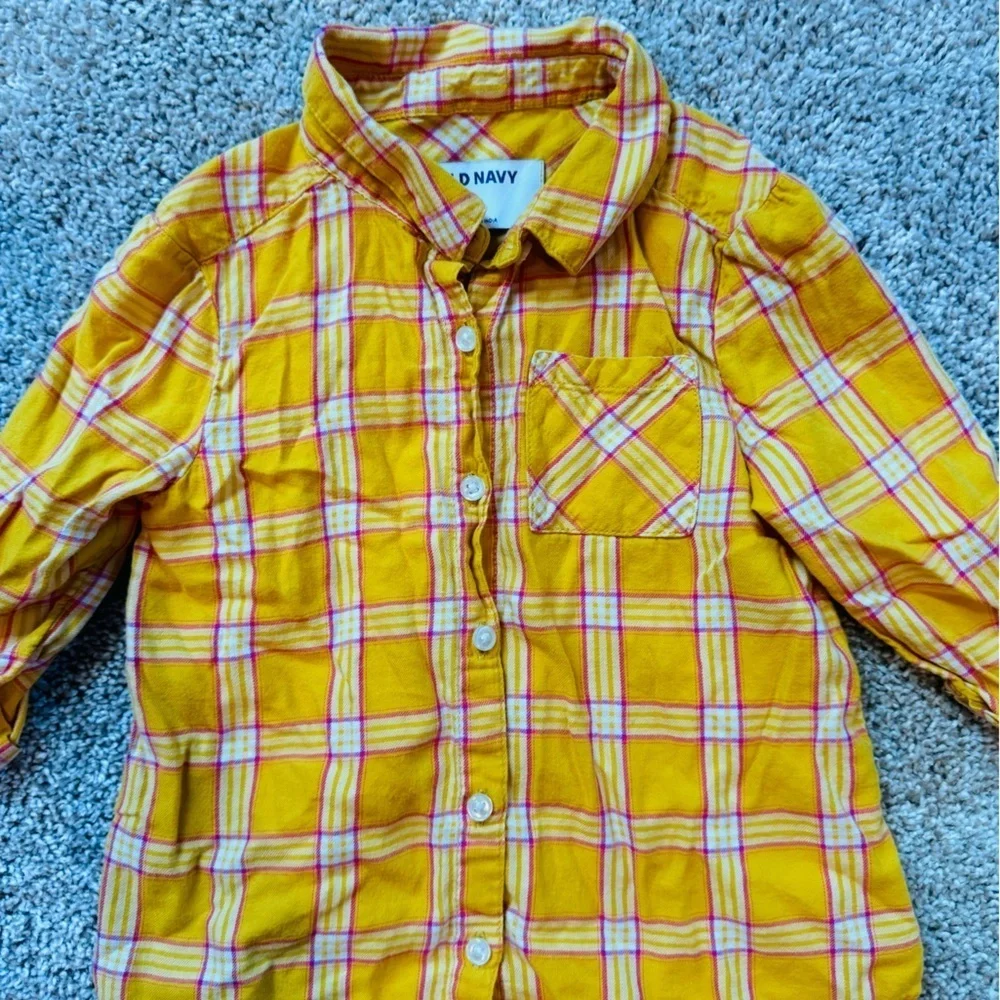 Old Navy Yellow Button Down Shirt Vibrant Plaid Design Plaid Button-Up size 4T